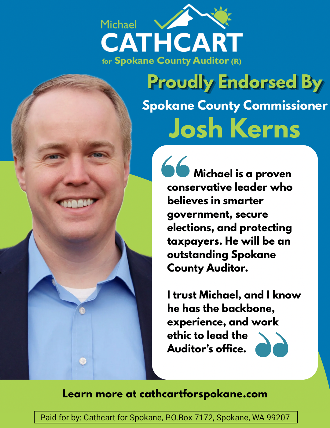 Josh Kerns endorsement of Michael Cathcart for Spokane County Auditor